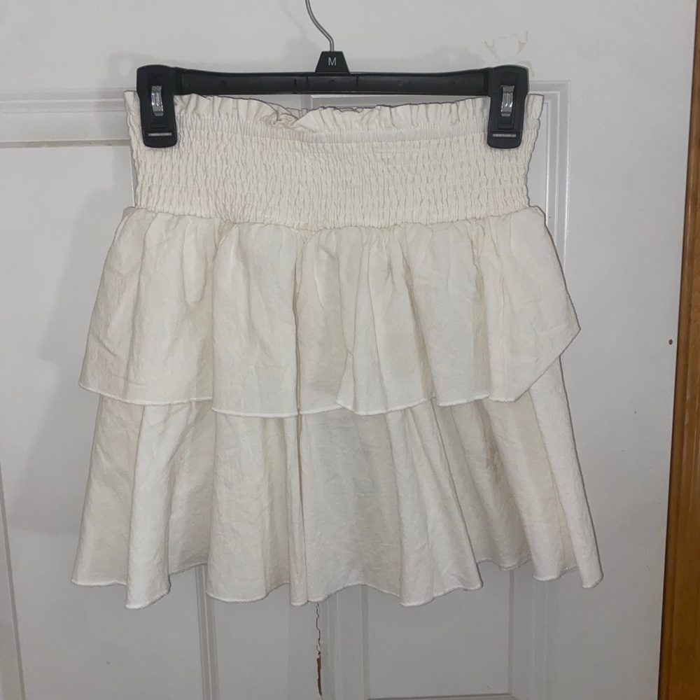 White smocked / shirred ruffle skirt with elastic waistband